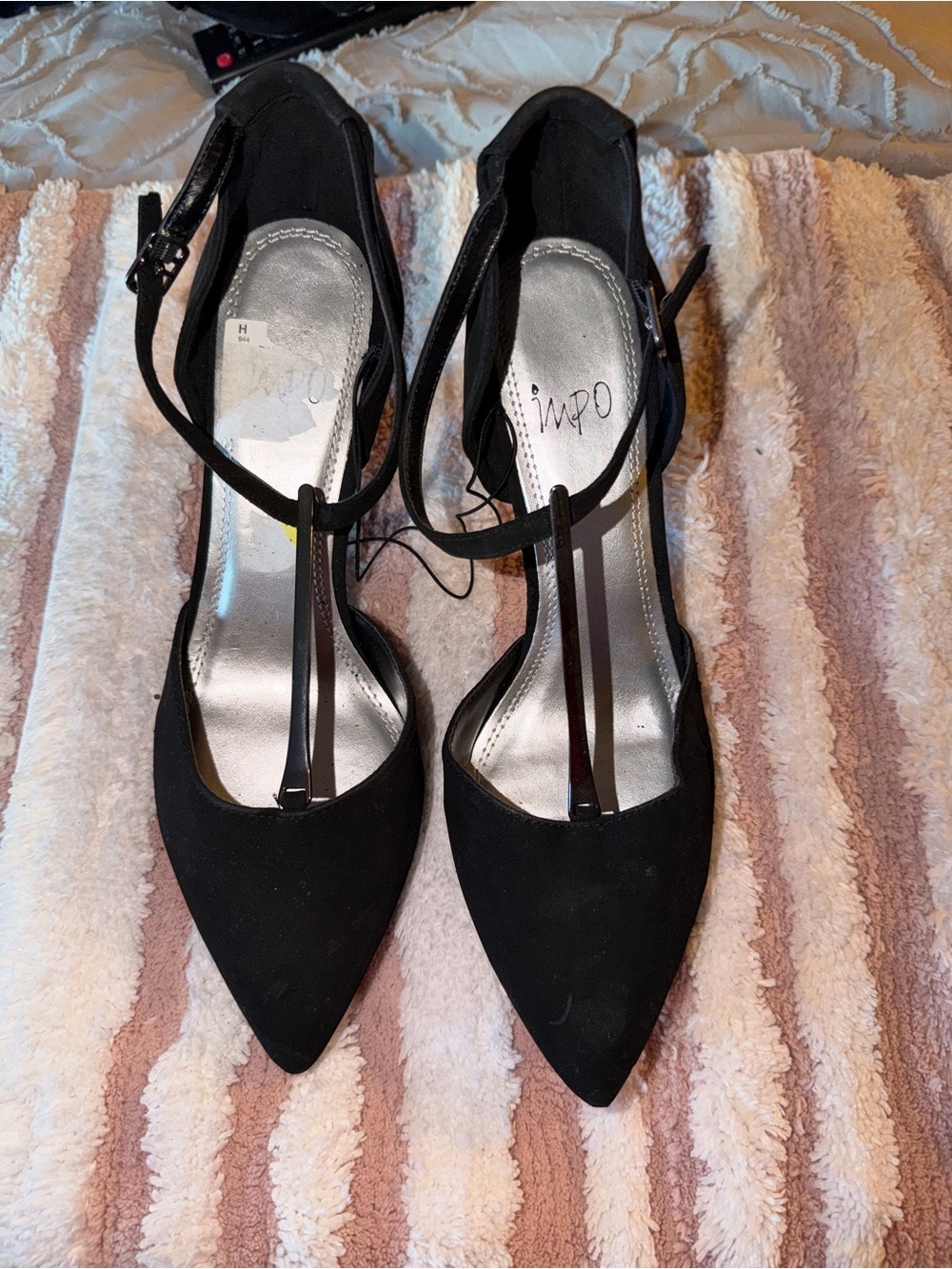 Black Pointed Toe T-Strap Women's Heels